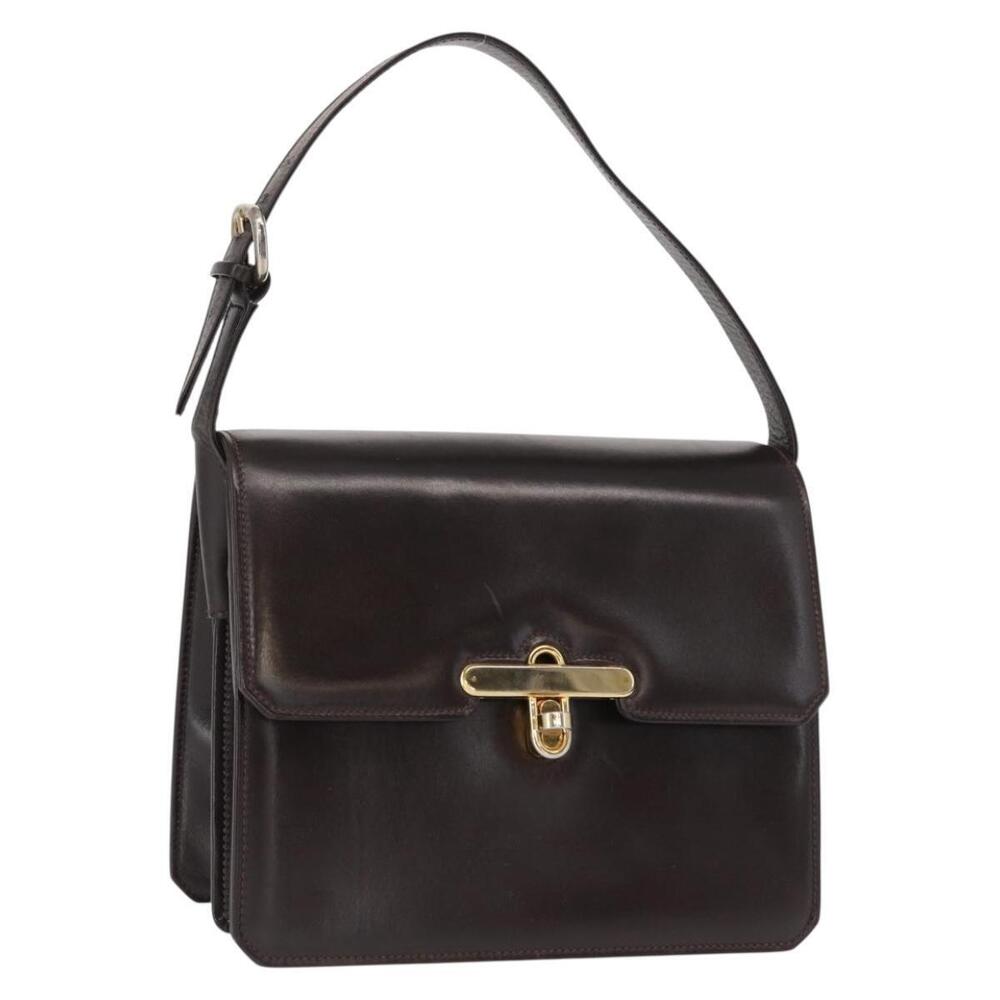 GUCCI Hand Bag Leather Dark Brown Gold Auth 161217 - Picture 1 of 16